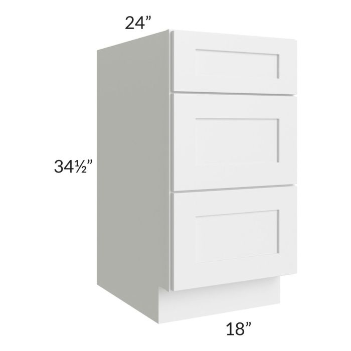 Asheville White Shaker 18" 3-Drawer Base Cabinet