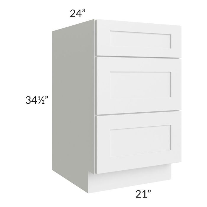 Asheville White Shaker 21" 3-Drawer Base Cabinet