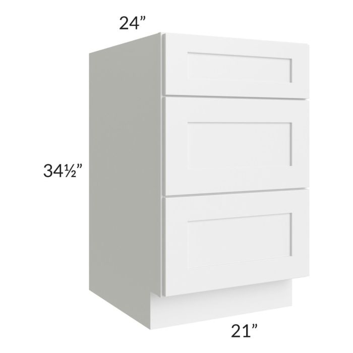 Stratton White Shaker 21" 3-Drawer Base Cabinet