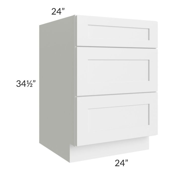 Asheville White Shaker 24" 3-Drawer Base Cabinet