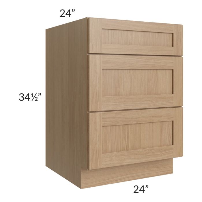Asheville Rift Oak Shaker 24" 3-Drawer Base Cabinet