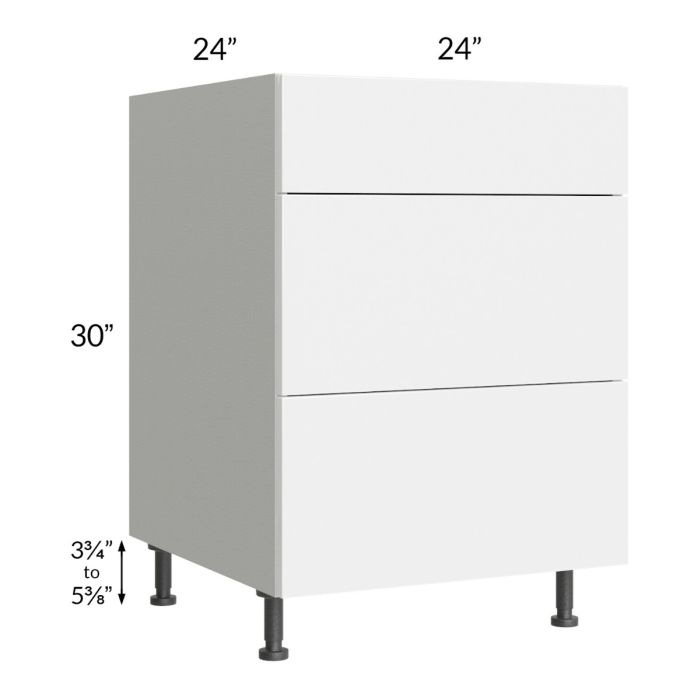 Milan White Gloss 24" 3-Drawer Base Cabinet