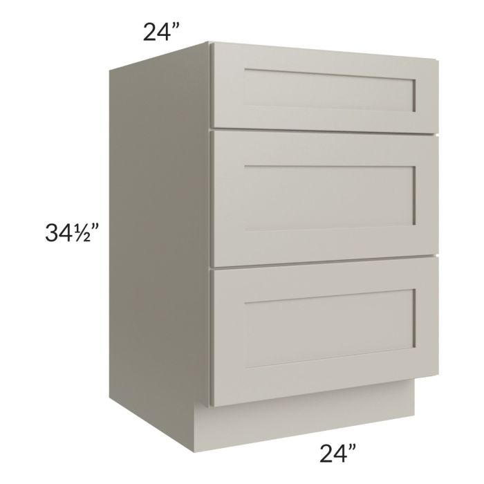 Stratton Light Grey Shaker 24" 3-Drawer Base Cabinet