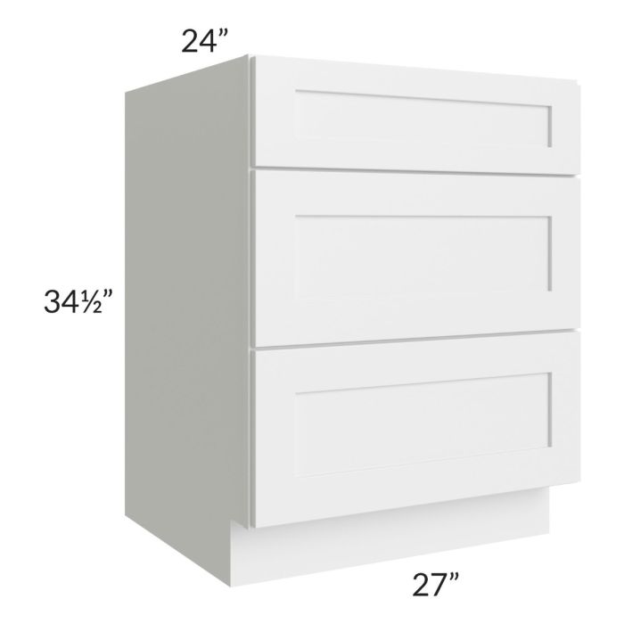 Asheville White Shaker 27" 3-Drawer Base Cabinet
