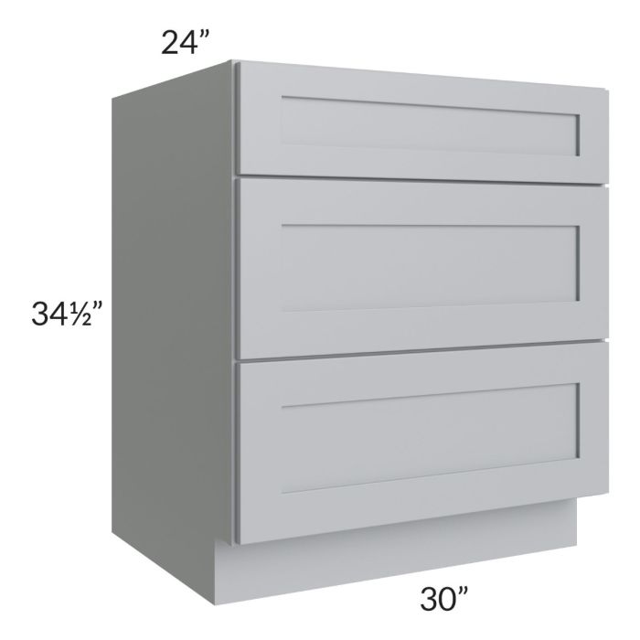 Asheville Grey Shaker 30" 3-Drawer Base Cabinet
