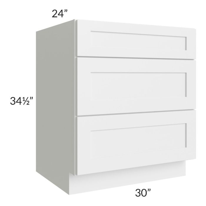 Asheville White Shaker 30" 3-Drawer Base Cabinet