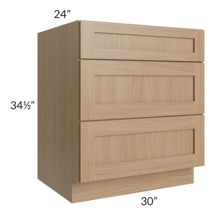 Asheville Rift Oak Shaker 30" 3-Drawer Base Cabinet