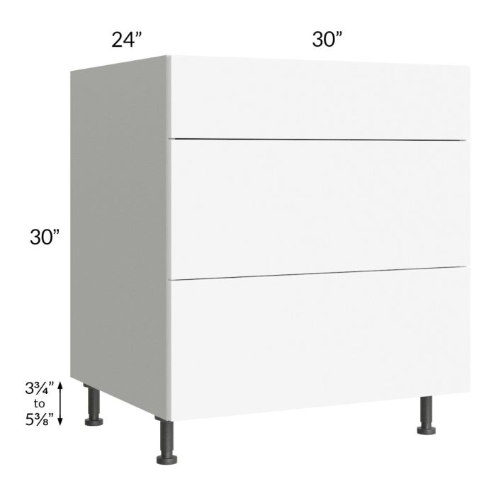 Milan White Matte 30" 3-Drawer Base Cabinet