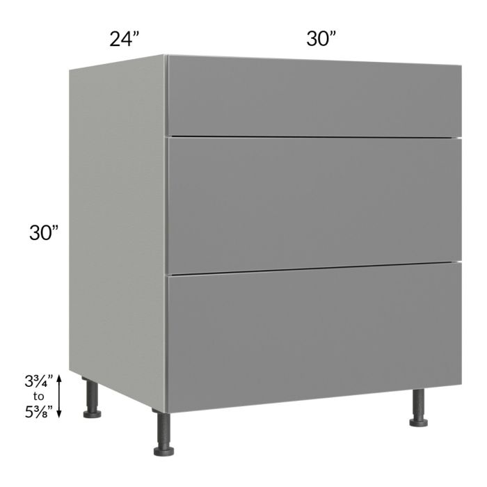 Milan Grey Gloss 30" 3-Drawer Base Cabinet
