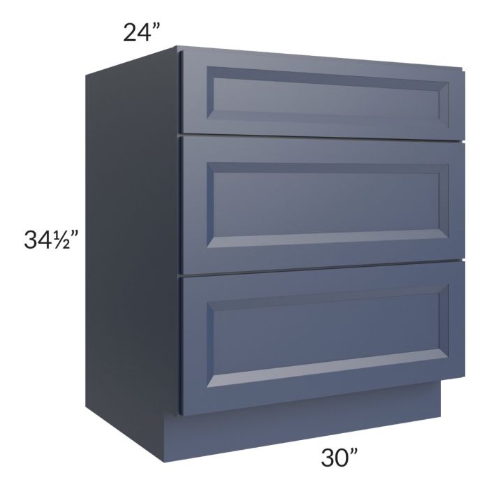 Bayville Blue 30" 3-Drawer Base Cabinet