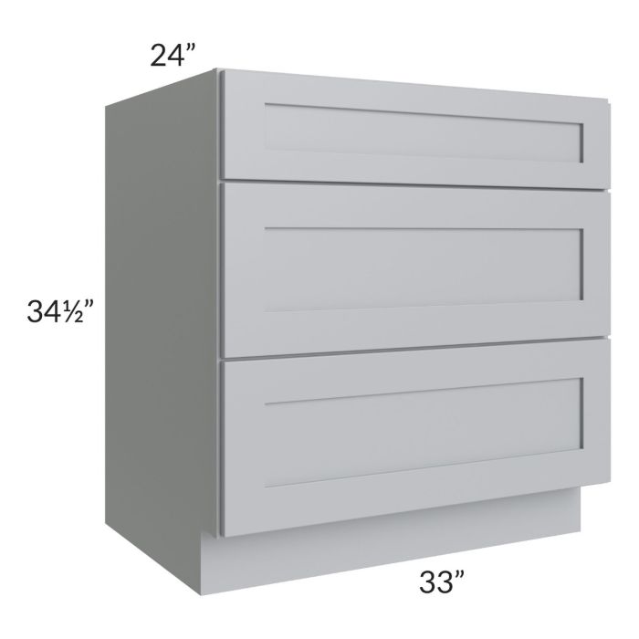 Asheville Grey Shaker 33" 3-Drawer Base Cabinet