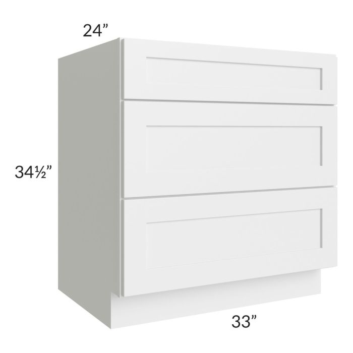 Asheville White Shaker 33" 3-Drawer Base Cabinet
