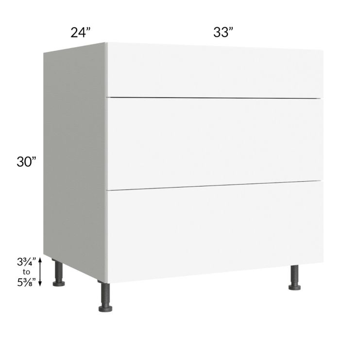 Milan White Matte 33" 3-Drawer Base Cabinet