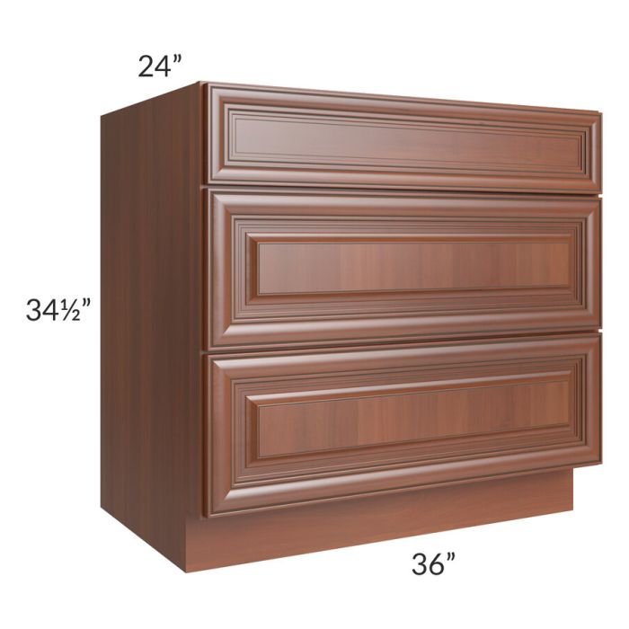 Phoenix Caramel Glaze 36" 3-Drawer Base Cabinet