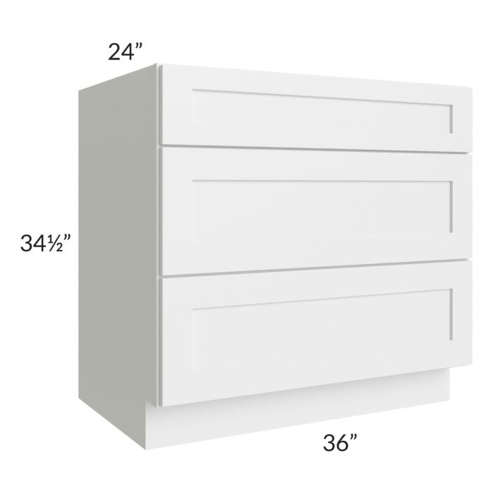 Asheville White Shaker 36" 3-Drawer Base Cabinet