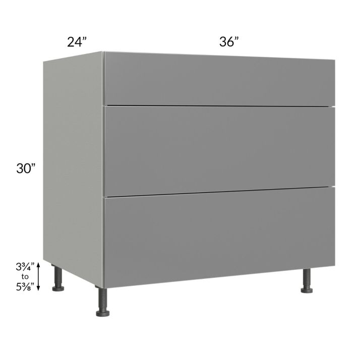 Milan Grey Gloss 36" 3-Drawer Base Cabinet