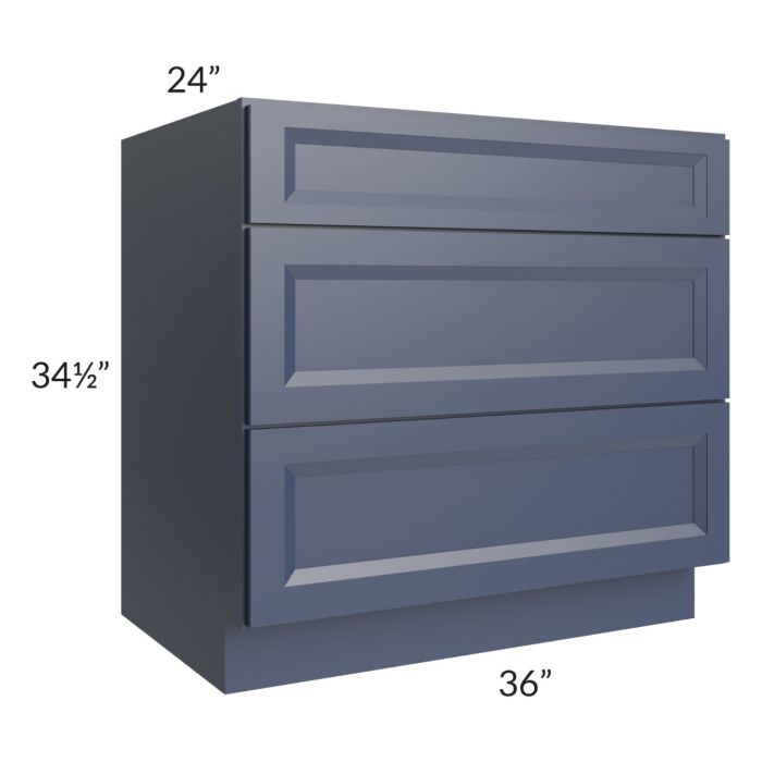 Bayville Blue 36" 3-Drawer Base Cabinet