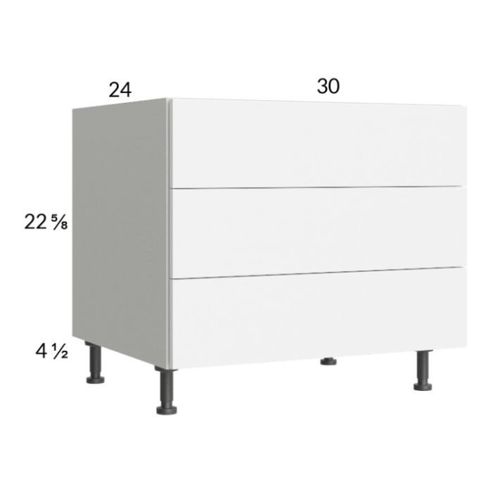 Euro Gloss White 30" 3-Drawer Desk Base Cabinet