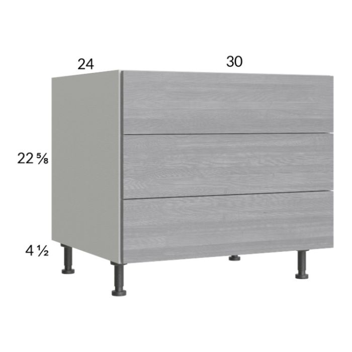 Euro Grey 30" 3-Drawer Desk Base Cabinet