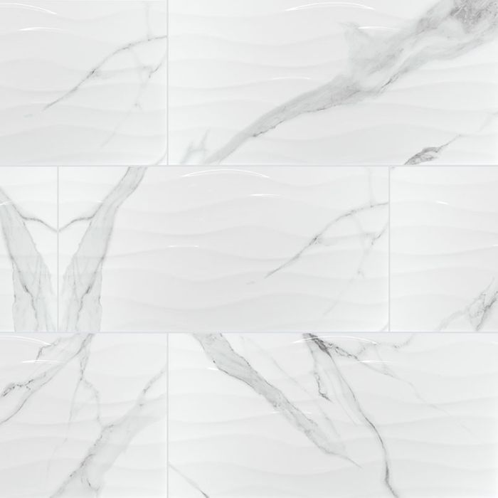 Dymo Statuary Wavy White 12" x 24" Glossy Ceramic Tile