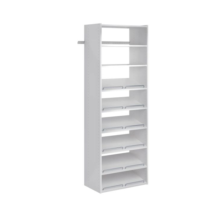 Essential Tower Closet Storage Wall Mounted Organizer Kit System with Shelves and Hanging Rod