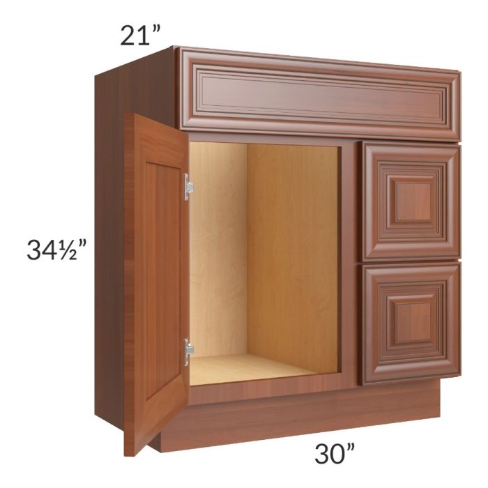 Phoenix Caramel Glaze 30x21 Vanity Sink Base Cabinet (Door on Left)