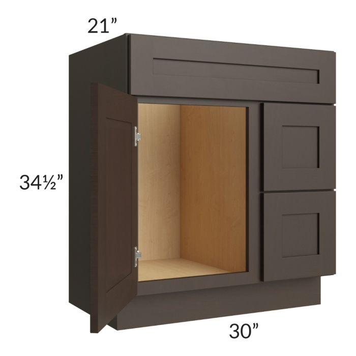 Southport Espresso Shaker 30x21 Vanity Sink Base Cabinet (Door on Left)