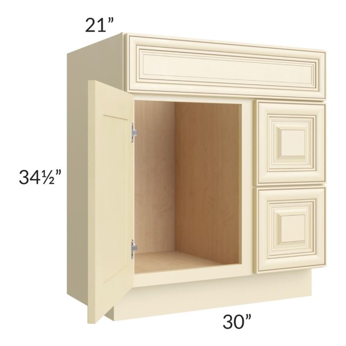 Phoenix Cream Glaze 30x21 Vanity Sink Base Cabinet (Door on Left)