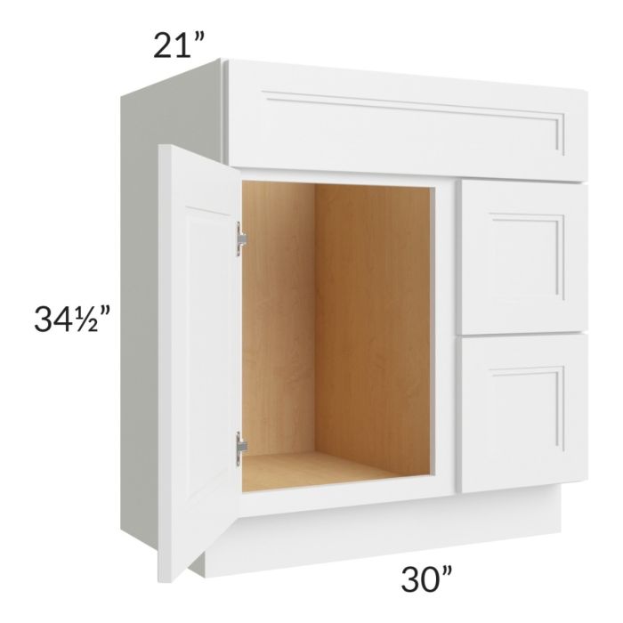 Charlotte White 30x21 Vanity Sink Base Cabinet (Door on Left)