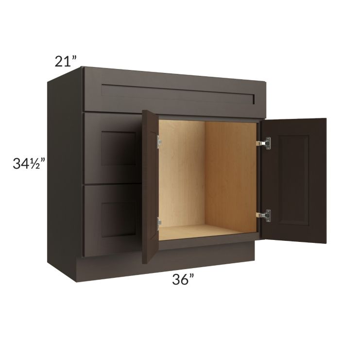 Southport Espresso Shaker 36x21 Vanity Sink Base Cabinet (Doors on Right)