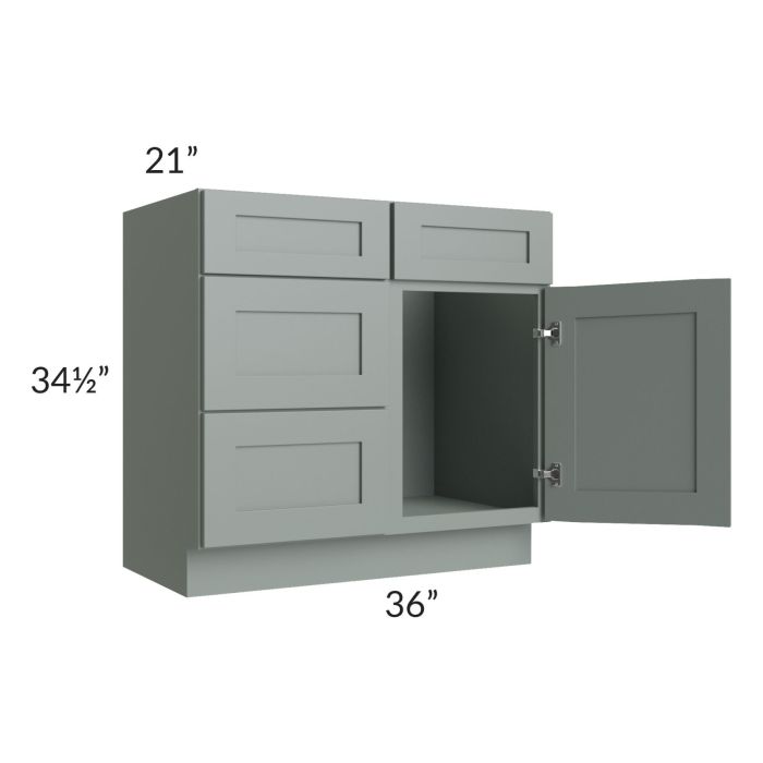 Woodland Green Shaker 36" Vanity Sink Base Cabinet (Drawers on Left) 