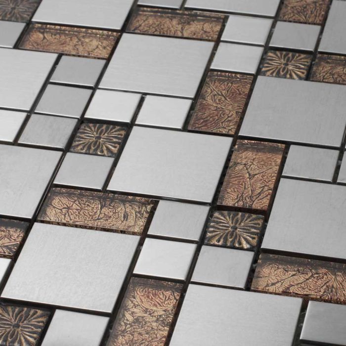 Venetian Glass & Aluminum Tile in Colosseum - 11.875" x 11.875"