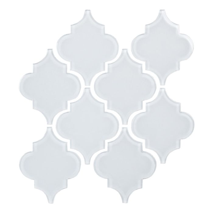 Water Jet Glass Tile in Ornamental Bright White - 9.37" x 9.76"