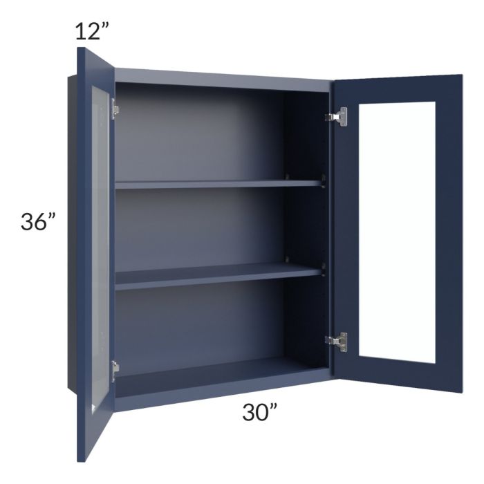 Bayville Blue 30x36 Wall Glass Door Cabinet