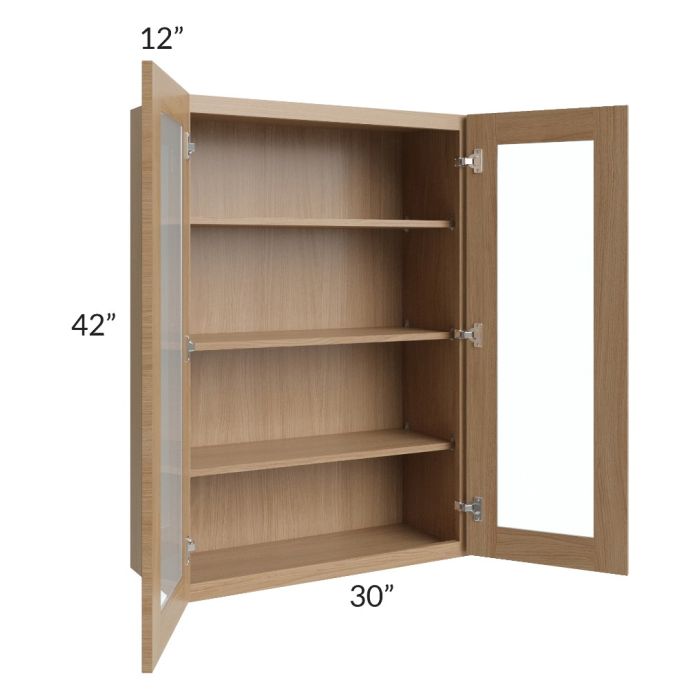 Asheville Rift Oak Shaker 30x42 Wall Glass Door Cabinet
