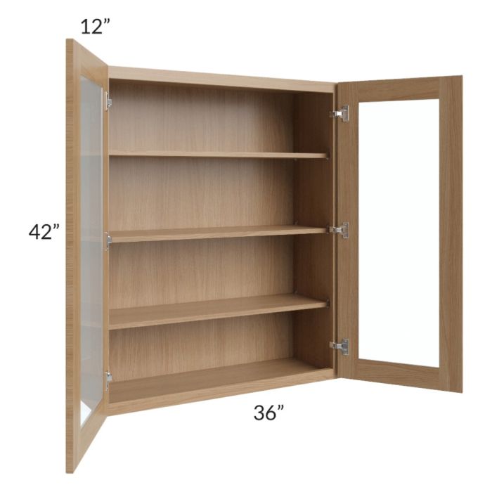 Asheville Rift Oak Shaker 36x42 Wall Glass Door Cabinet