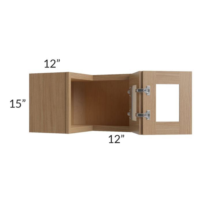 Asheville Rift Oak Shaker 24x15 Diagonal Corner Wall Glass Door Cabinet