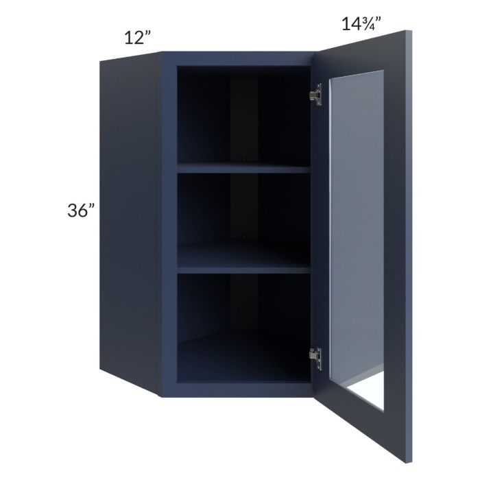 Bayville Blue 24x36 Diagonal Corner Wall Glass Door Cabinet