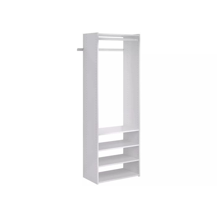 Premium Tower Closet Storage Wall Mounted Wardrobe Organizer Kit System with Adjustable Shelves and Hanging Rod