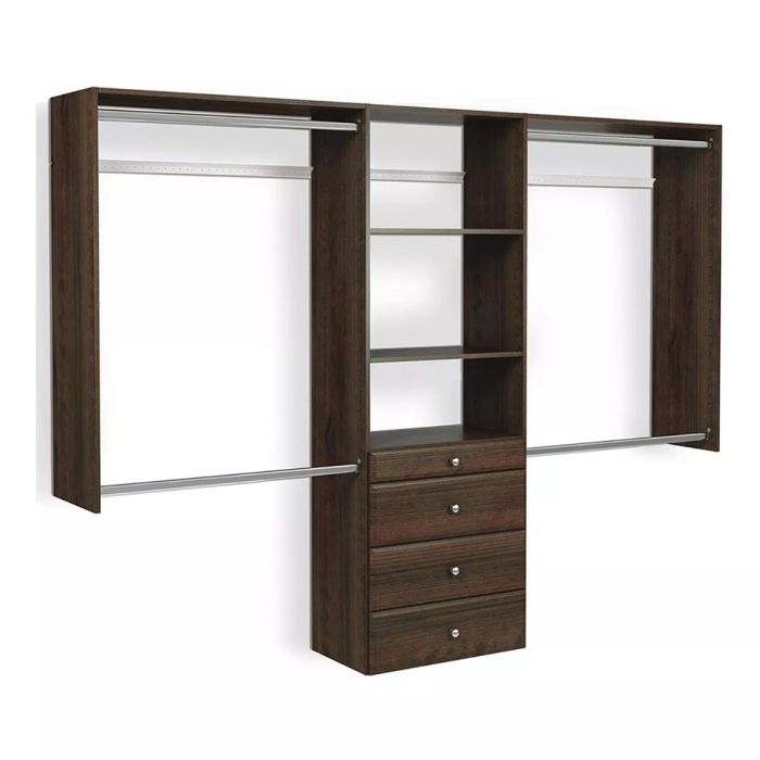 Deluxe Tower Closet Storage Wall Mounted Wardrobe Organizer Kit with Shelves and Drawers