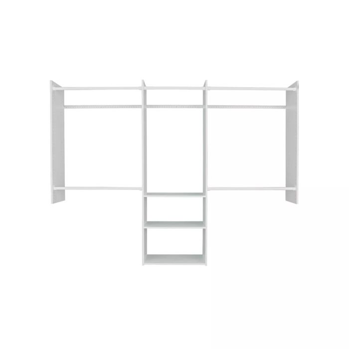 Deluxe Starter Closet Storage Wall Mounted Wardrobe Organizer System Kit with Shelves and Rods