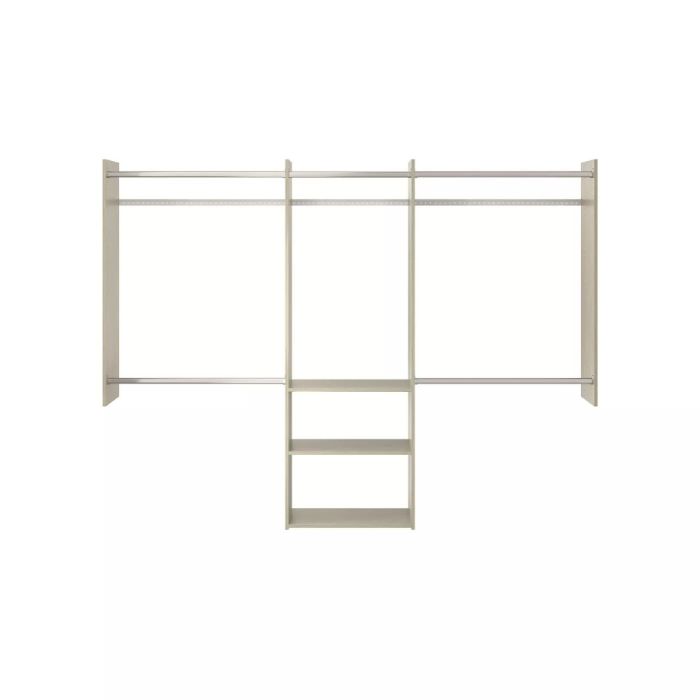Deluxe Starter Closet Storage Wall Mounted Wardrobe Organizer System Kit with Shelves and Rods
