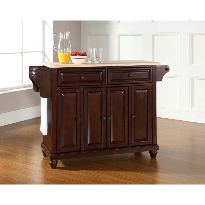 Cambridge Natural Wood Top Kitchen Island in Vintage Mahogany Finish