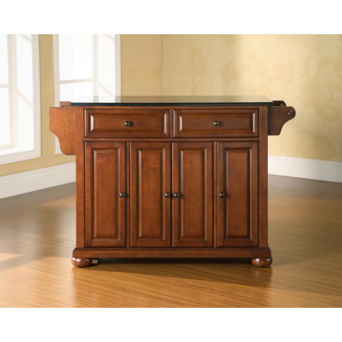Alexandria Solid Black Granite Top Kitchen Island in Classic Cherry Finish