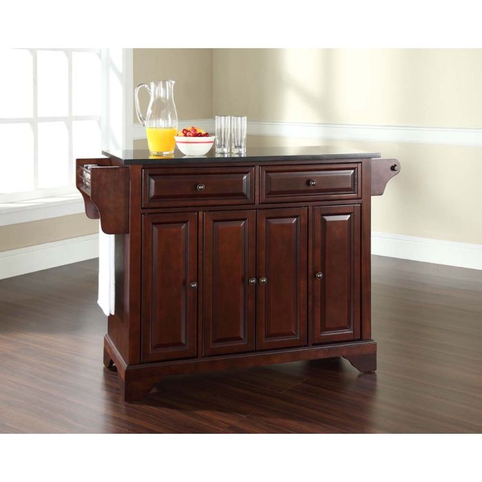 LaFayette Solid Black Granite Top Kitchen Island in Vintage Mahogany Finish