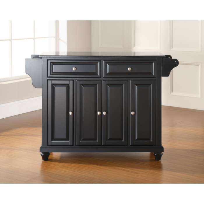 Cambridge Solid Black Granite Top Kitchen Island in Black Finish