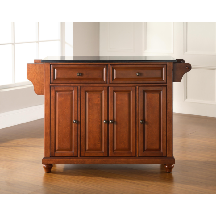 Cambridge Solid Black Granite Top Kitchen Island in Classic Cherry Finish
