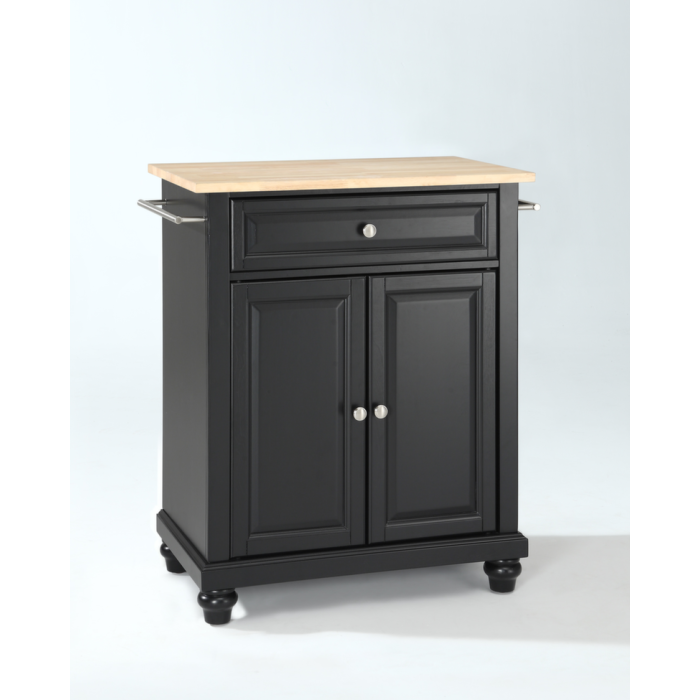 Cambridge Natural Wood Top Portable Kitchen Island in Black Finish