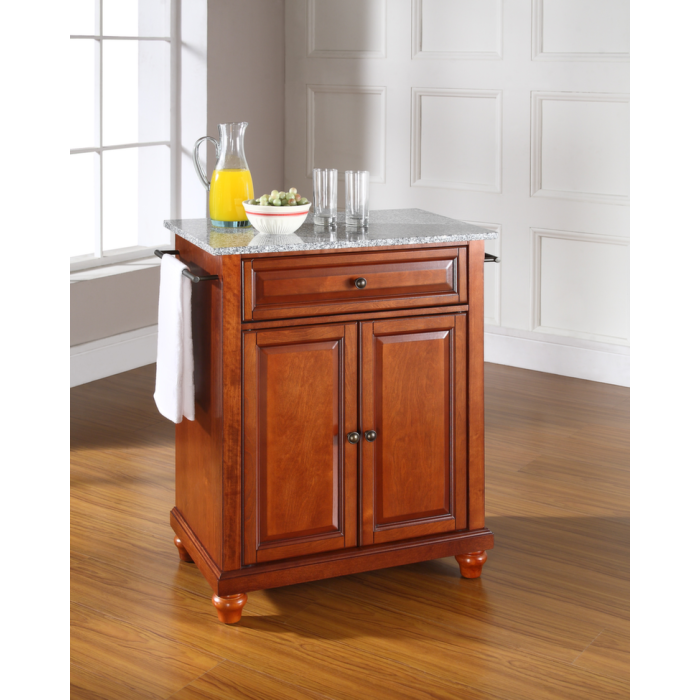 Cambridge Solid Granite Top Portable Kitchen Island in Classic Cherry Finish