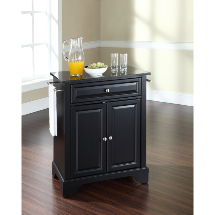 LaFayette Solid Black Granite Top Portable Kitchen Island in Black Finish